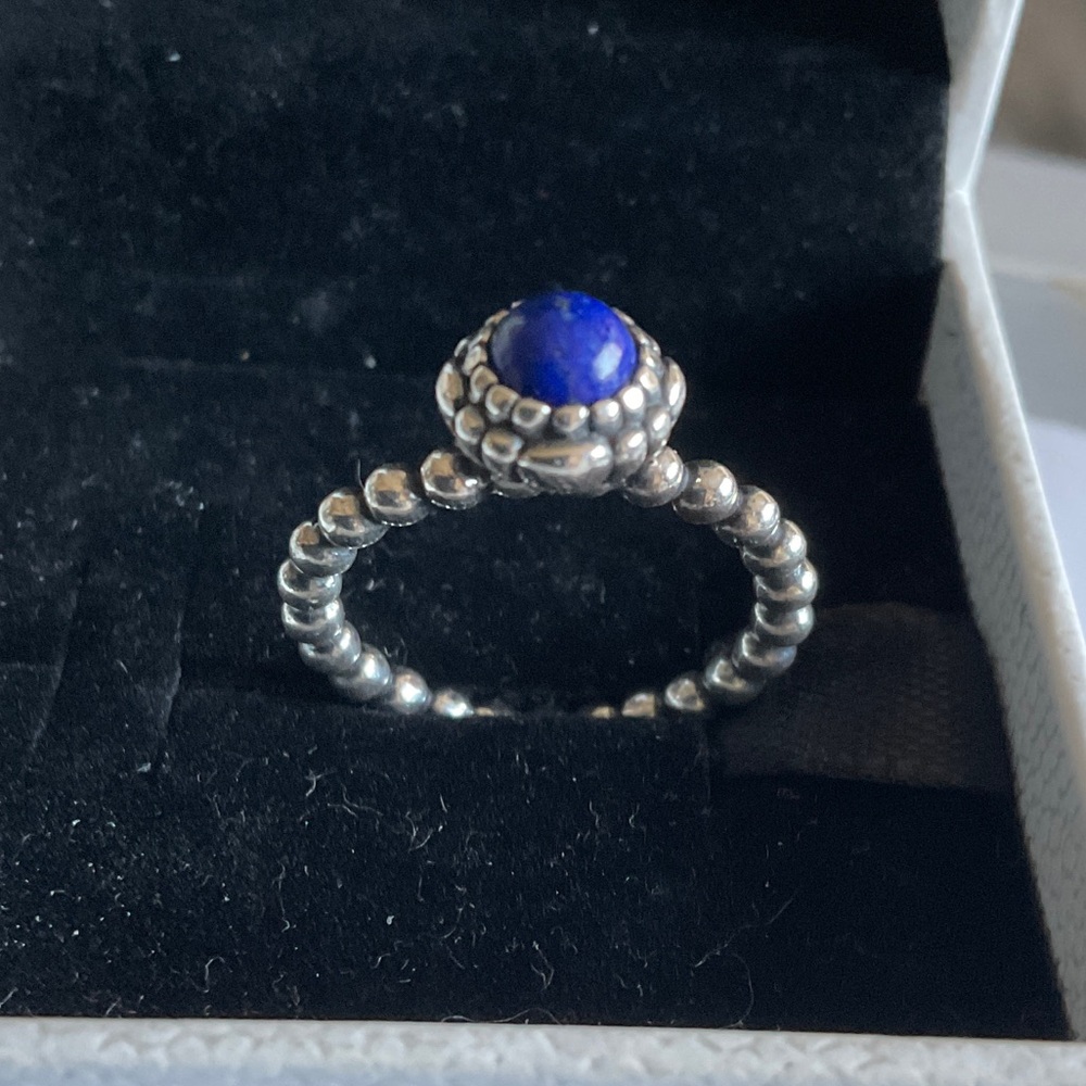 Pandora Silver Ring with Vibrant Blue Stone